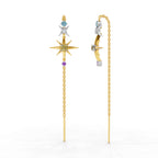 Lab Grown Diamond Earrings 0.08 Carat Round Shape 925 Sterling Silver Yellow Gold Plated Star Threader Earrings