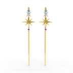 Lab Grown Diamond Earrings 0.08 Carat Round Shape 925 Sterling Silver Yellow Gold Plated Star Threader Earrings