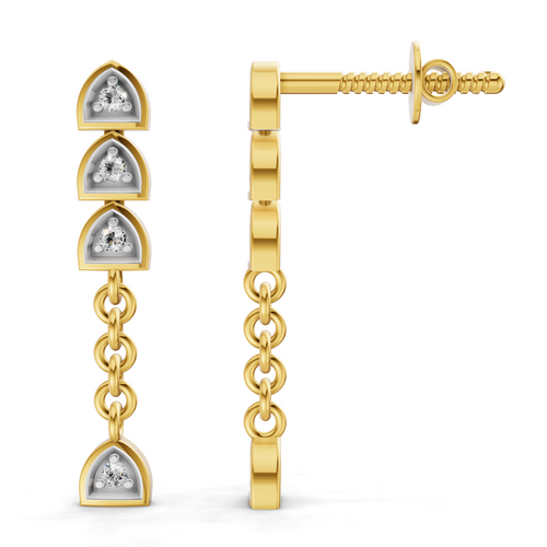 Lab Grown 0.08 Carat Round Shape 925 Sterling Silver Gold Plated Diamond Trinity Earrings