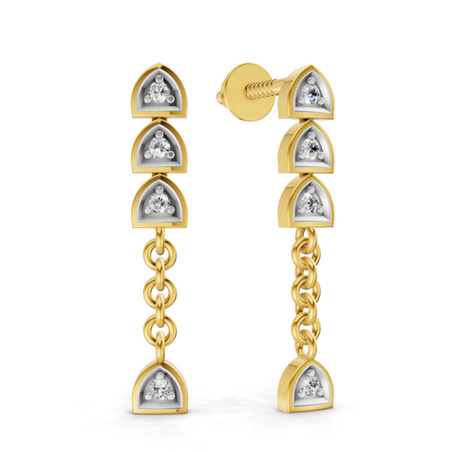 Lab Grown 0.08 Carat Round Shape 925 Sterling Silver Gold Plated Diamond Trinity Earrings