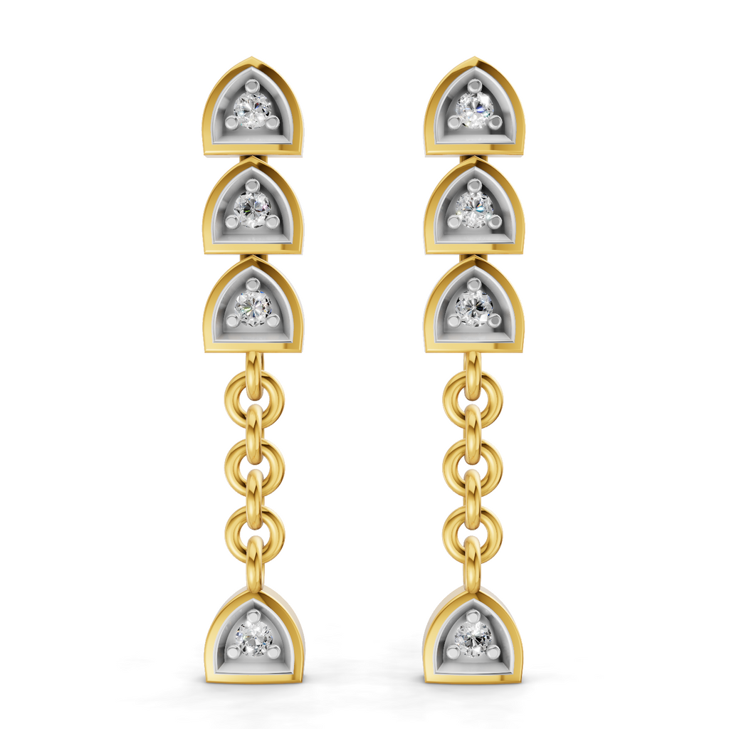 Lab Grown 0.08 Carat Round Shape 925 Sterling Silver Gold Plated Diamond Trinity Earrings