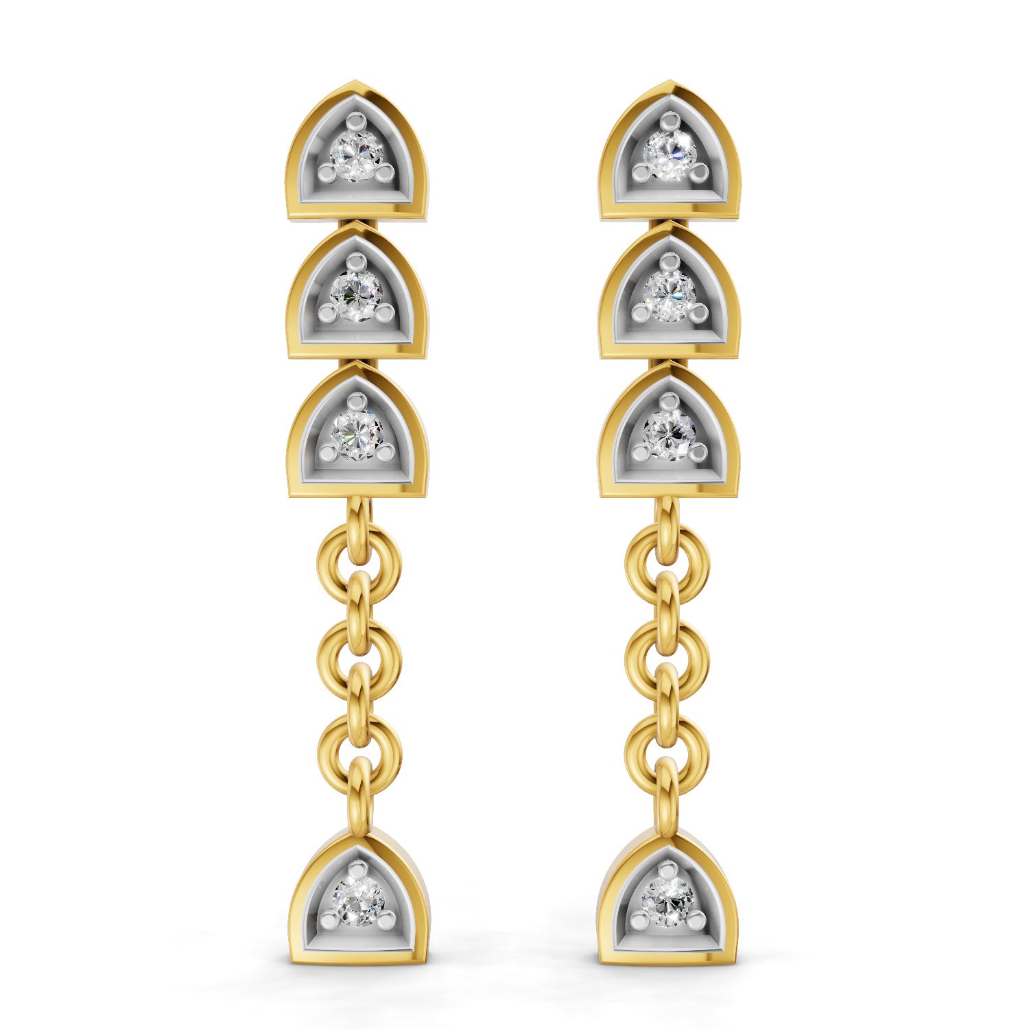 Lab Grown 0.08 Carat Round Shape 925 Sterling Silver Gold Plated Diamond Trinity Earrings