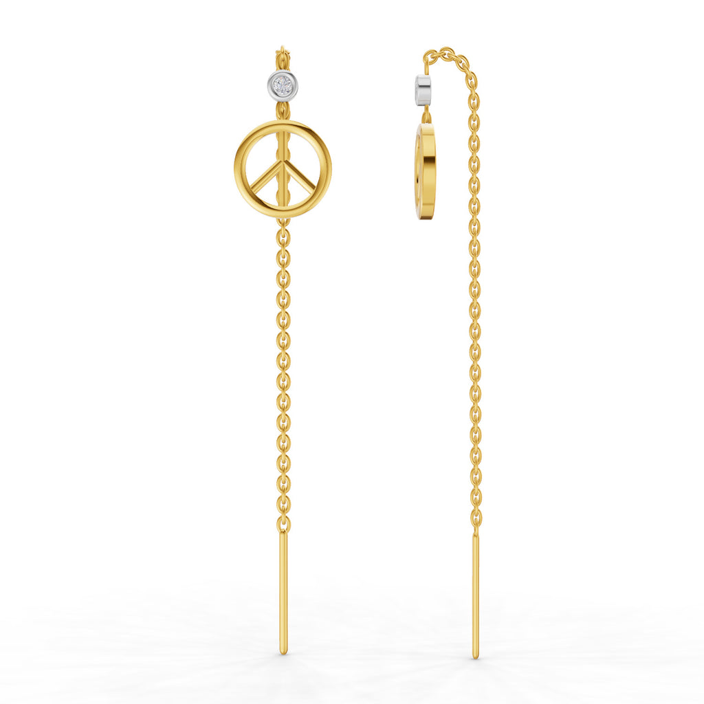 Lab Grown Diamond Earrings 0.07 Carat Round Shape 925 Sterling Silver Yellow Gold Plated Peace Threader Earrings