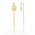 Lab Grown Diamond Earrings 0.07 Carat Round Shape 925 Sterling Silver Yellow Gold Plated Peace Threader Earrings