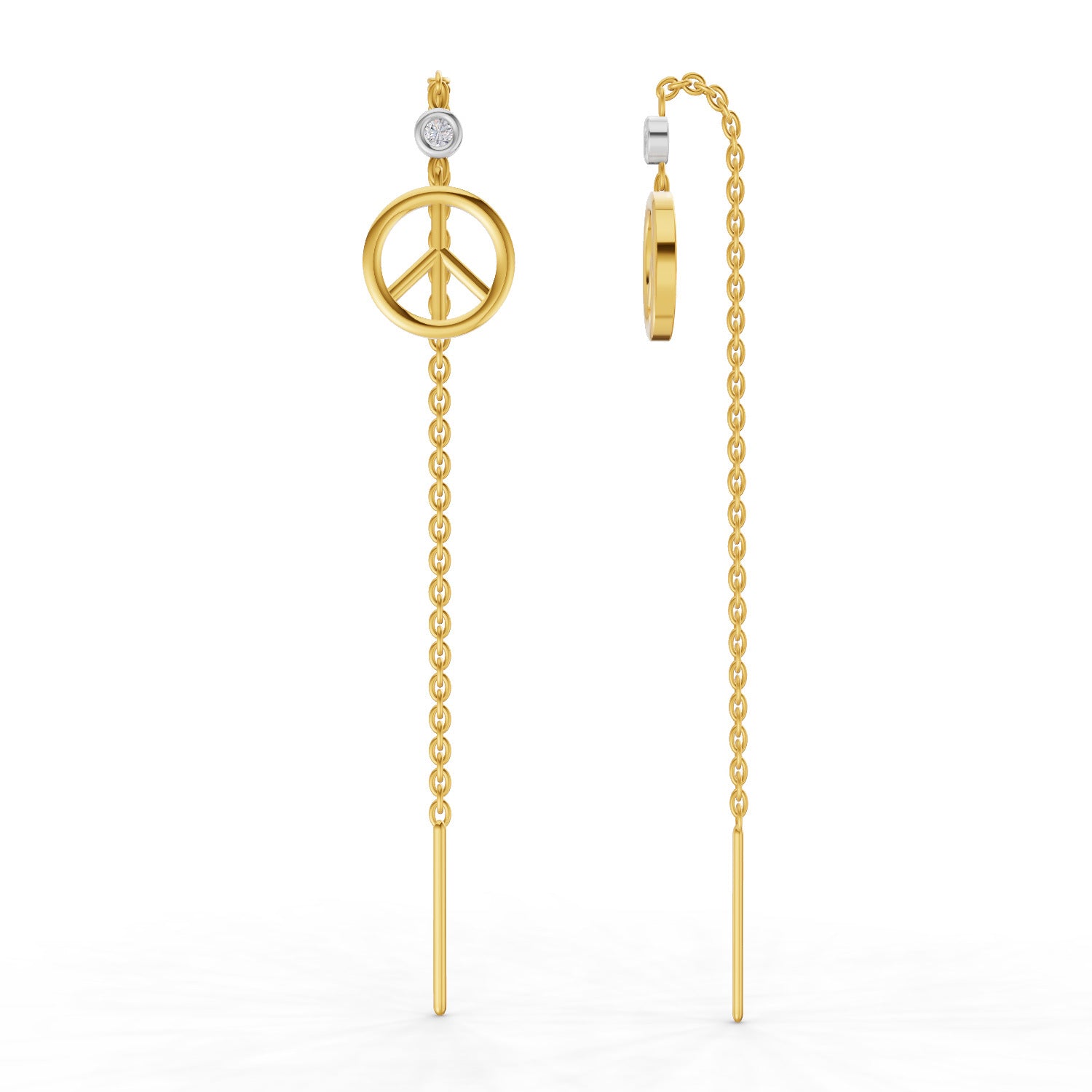 Lab Grown Diamond Earrings 0.07 Carat Round Shape 925 Sterling Silver Yellow Gold Plated Peace Threader Earrings
