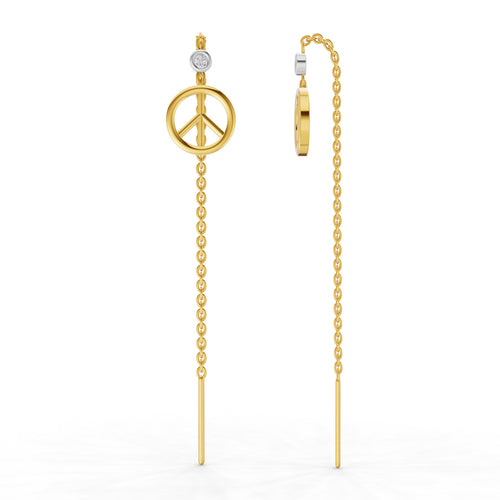 Lab Grown Diamond Earrings 0.07 Carat Round Shape 925 Sterling Silver Yellow Gold Plated Peace Threader Earrings