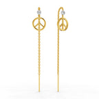 Lab Grown Diamond Earrings 0.07 Carat Round Shape 925 Sterling Silver Yellow Gold Plated Peace Threader Earrings