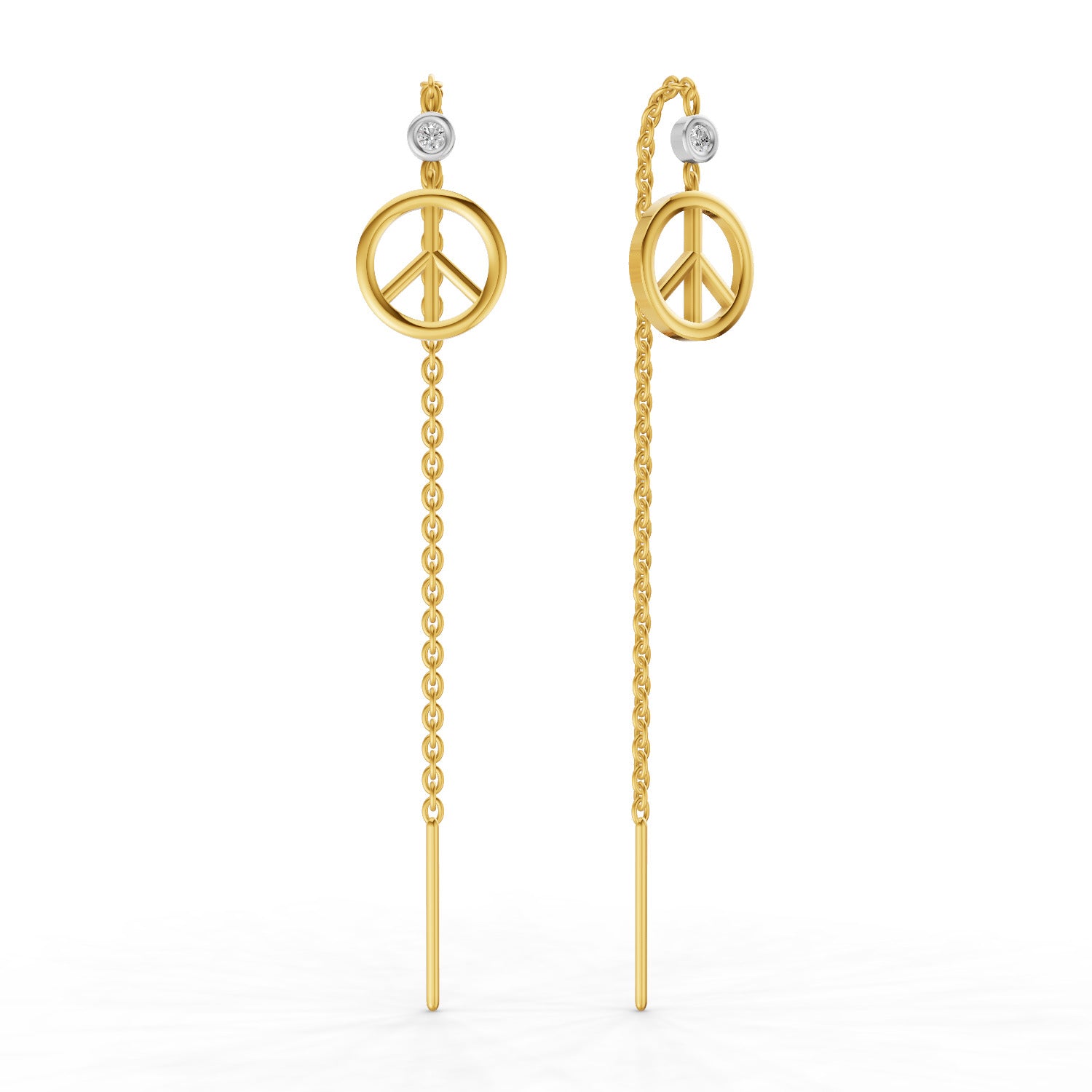 Lab Grown Diamond Earrings 0.07 Carat Round Shape 925 Sterling Silver Yellow Gold Plated Peace Threader Earrings