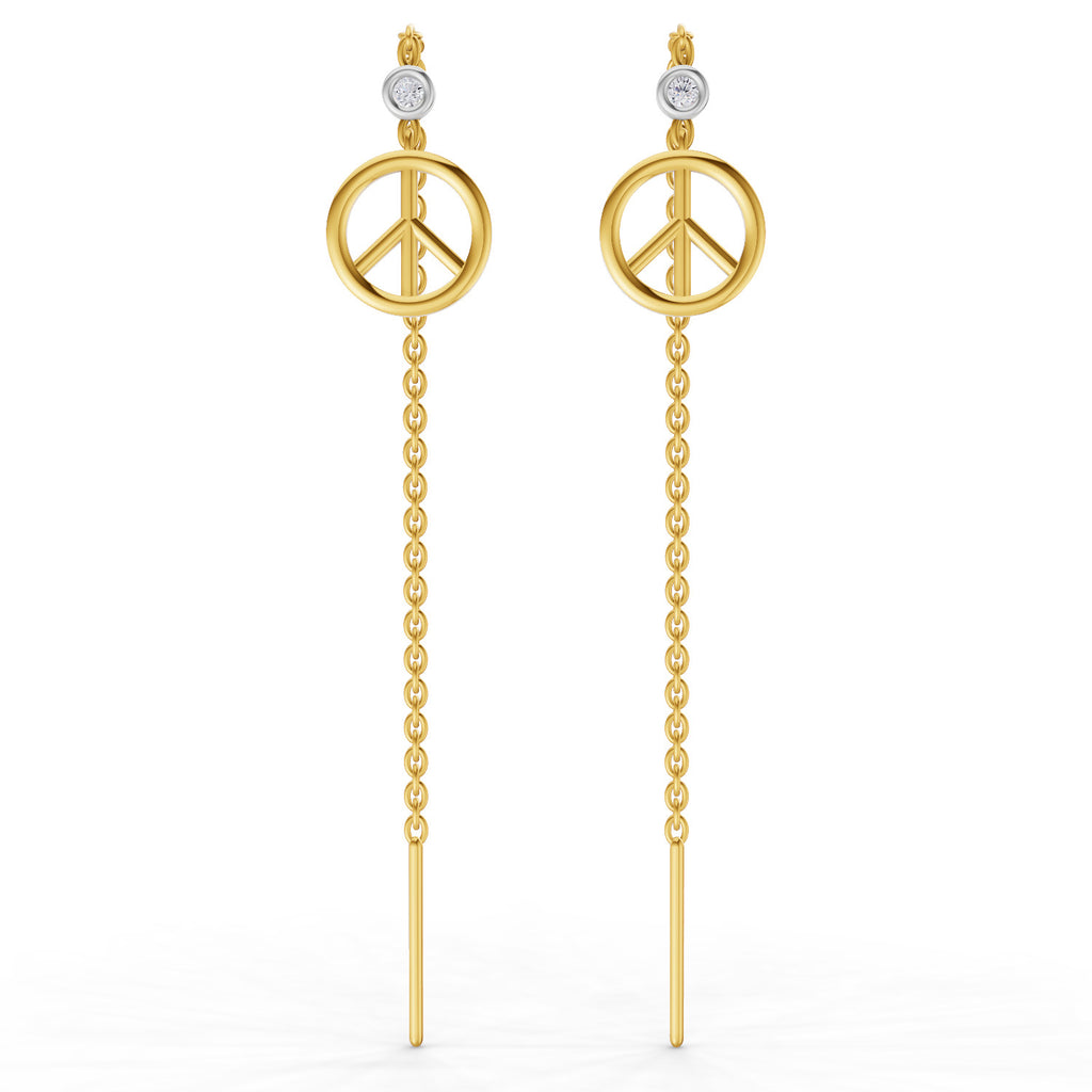 Lab Grown Diamond Earrings 0.07 Carat Round Shape 925 Sterling Silver Yellow Gold Plated Peace Threader Earrings
