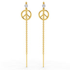 Lab Grown Diamond Earrings 0.07 Carat Round Shape 925 Sterling Silver Yellow Gold Plated Peace Threader Earrings