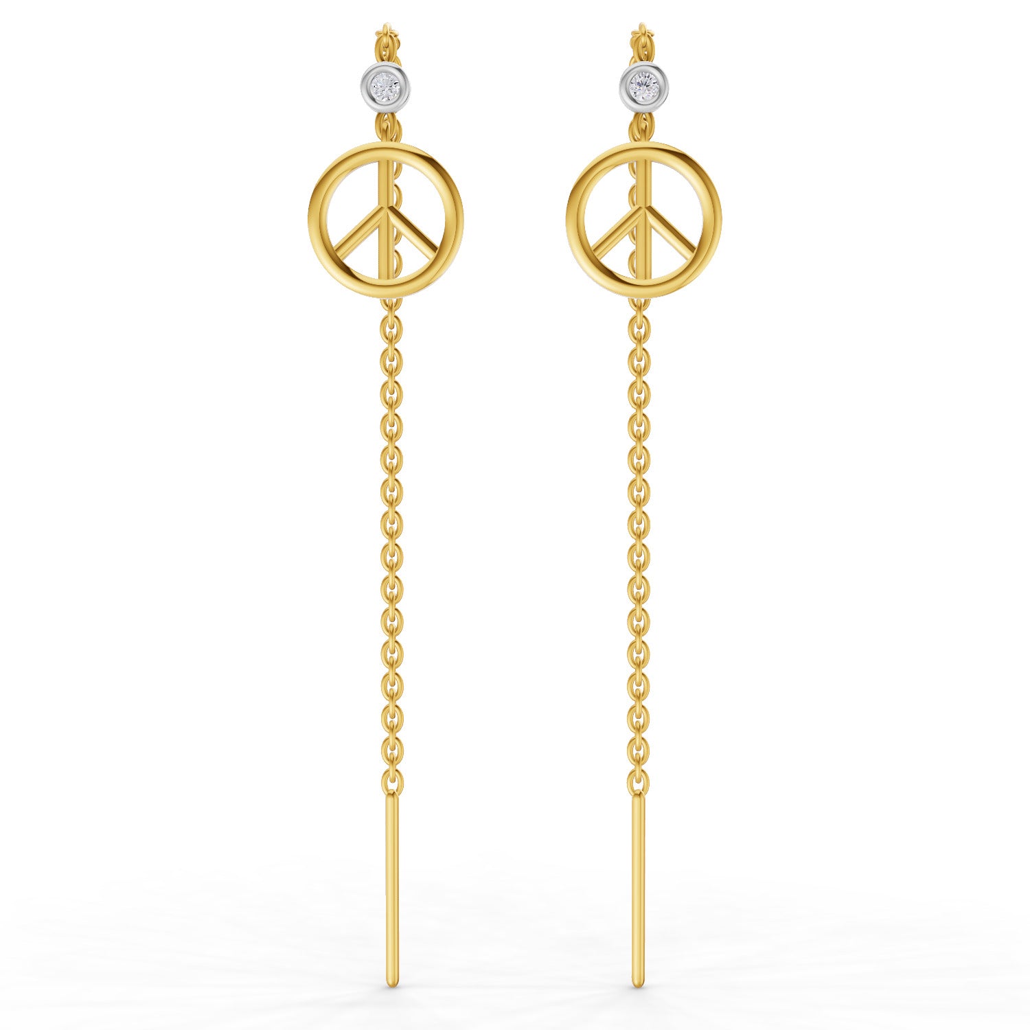 Lab Grown Diamond Earrings 0.07 Carat Round Shape 925 Sterling Silver Yellow Gold Plated Peace Threader Earrings