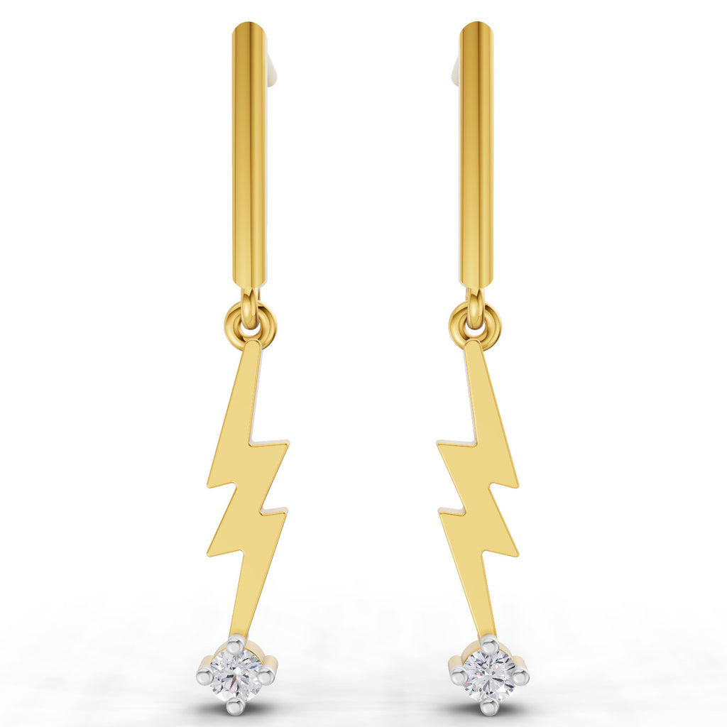 Lab Grown Diamond Earrings 0.07 Carat Round Shape 925 Sterling Silver Yellow Gold Plated Lightning Bolt Earrings