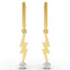 Lab Grown Diamond Earrings 0.07 Carat Round Shape 925 Sterling Silver Yellow Gold Plated Lightning Bolt Earrings