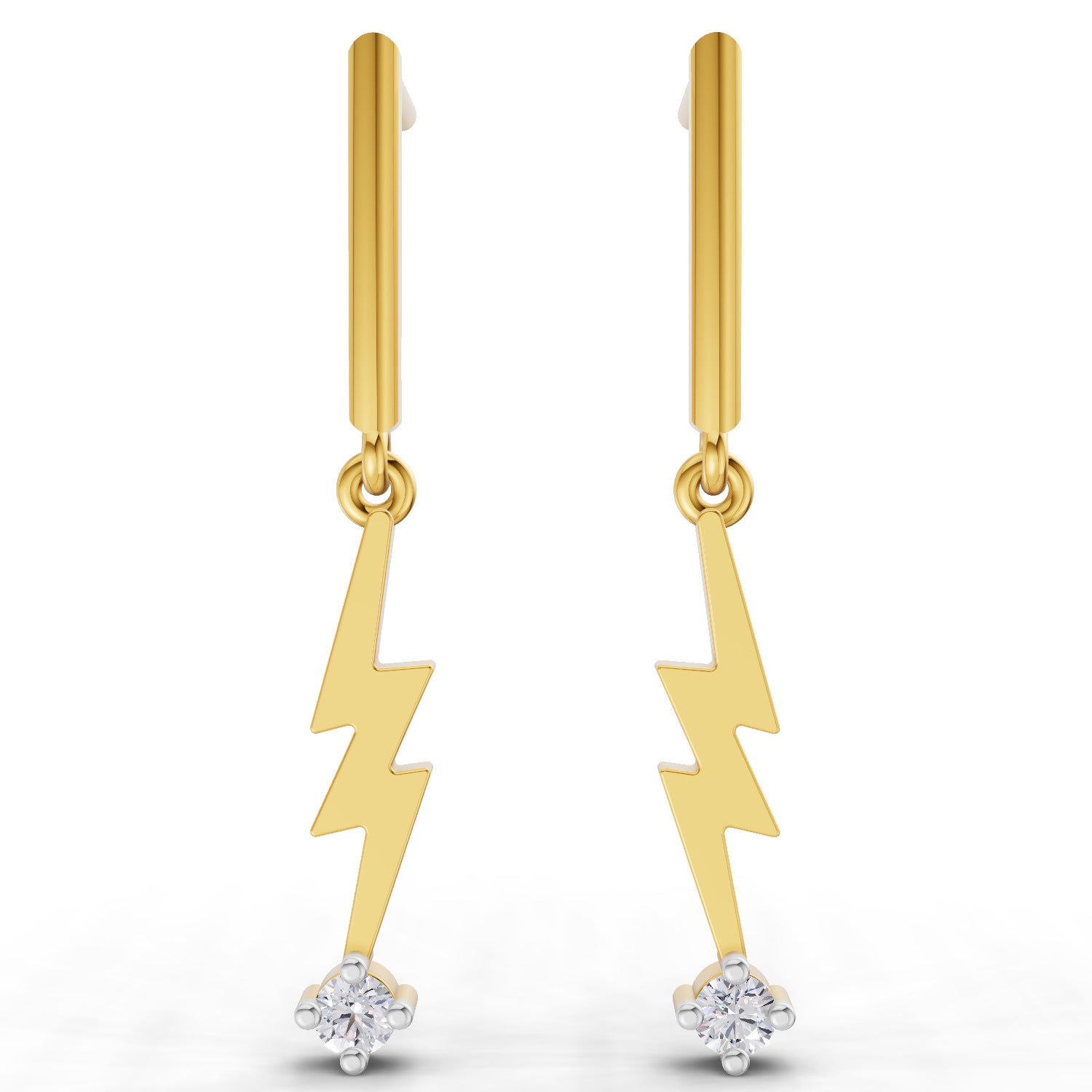 Lab Grown Diamond Earrings 0.07 Carat Round Shape 925 Sterling Silver Yellow Gold Plated Lightning Bolt Earrings