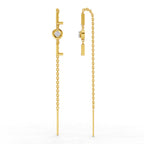 Lab Grown Diamond Earrings 0.07 Carat Round Shape 925 Sterling Silver Yellow Gold Plated LOL Threader Earrings