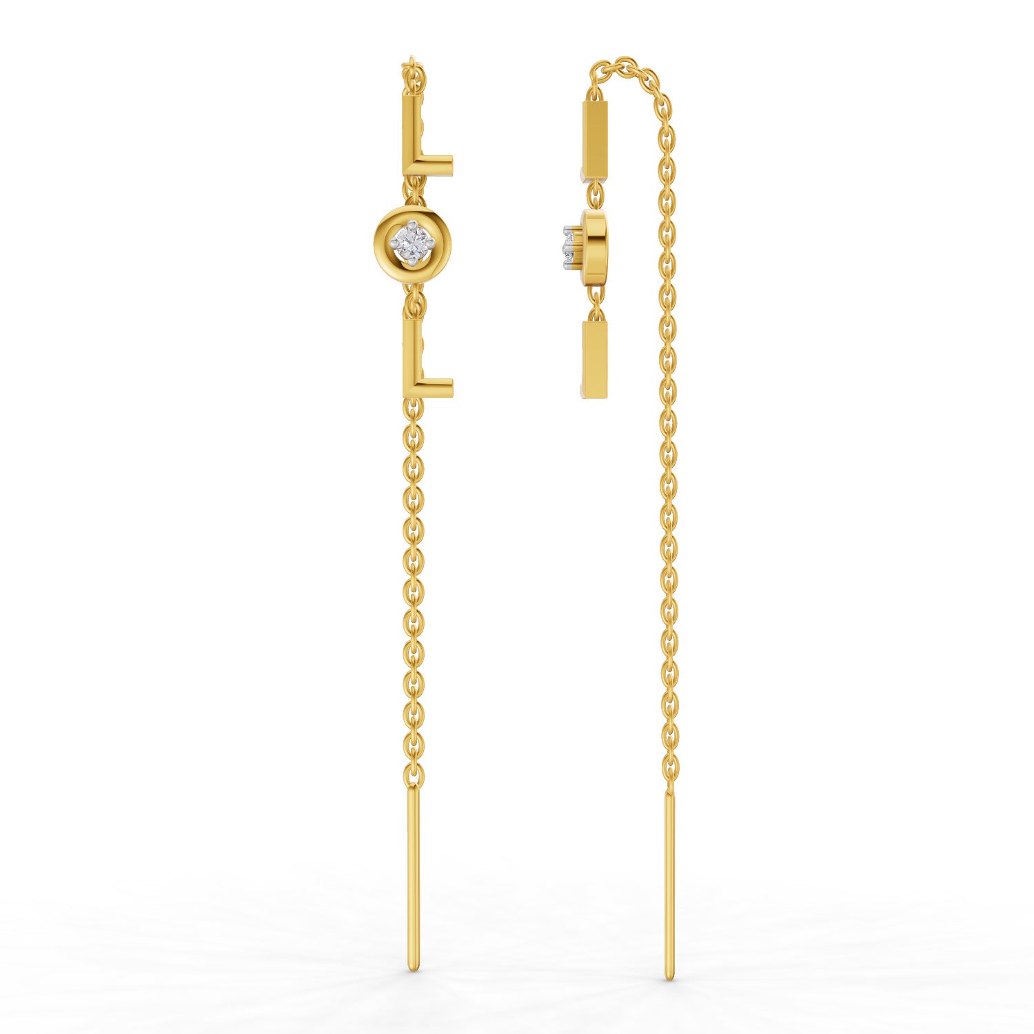 Lab Grown Diamond Earrings 0.07 Carat Round Shape 925 Sterling Silver Yellow Gold Plated LOL Threader Earrings
