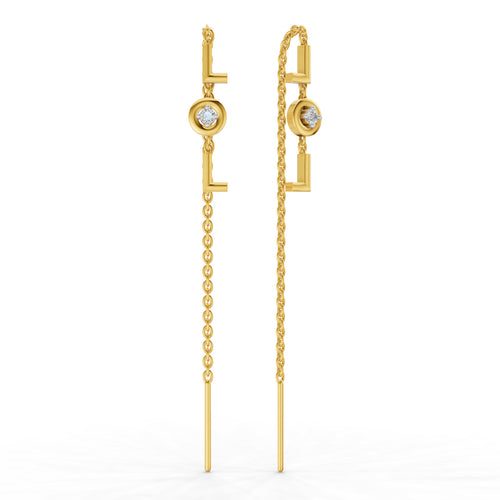 Lab Grown Diamond Earrings 0.07 Carat Round Shape 925 Sterling Silver Yellow Gold Plated LOL Threader Earrings