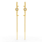 Lab Grown Diamond Earrings 0.07 Carat Round Shape 925 Sterling Silver Yellow Gold Plated LOL Threader Earrings