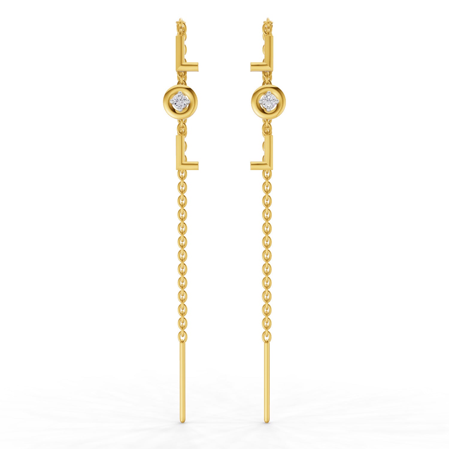 Lab Grown Diamond Earrings 0.07 Carat Round Shape 925 Sterling Silver Yellow Gold Plated LOL Threader Earrings