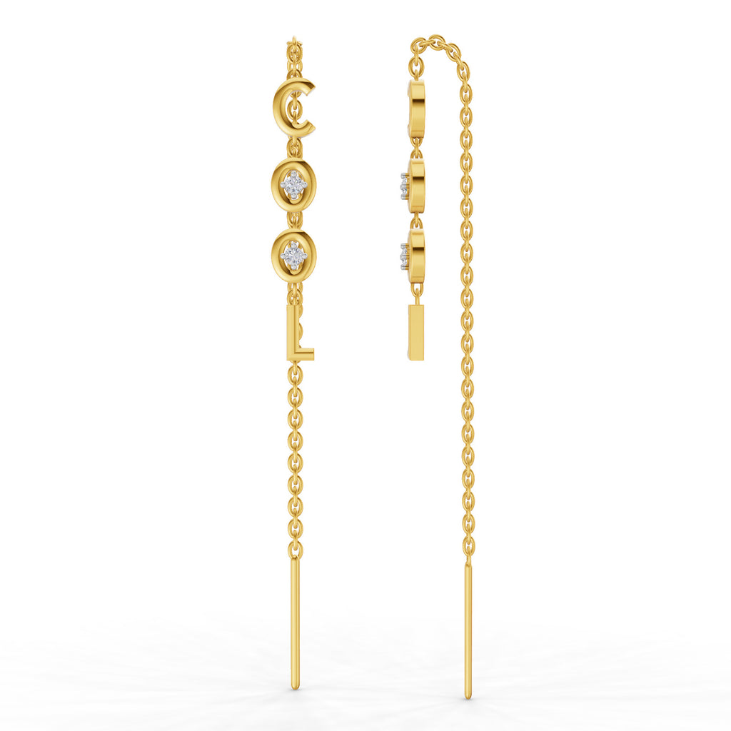 Lab Grown Diamond Earrings 0.07 Carat Round Shape 925 Sterling Silver Yellow Gold Plated COOL Threader Earrings
