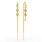 Lab Grown Diamond Earrings 0.07 Carat Round Shape 925 Sterling Silver Yellow Gold Plated COOL Threader Earrings