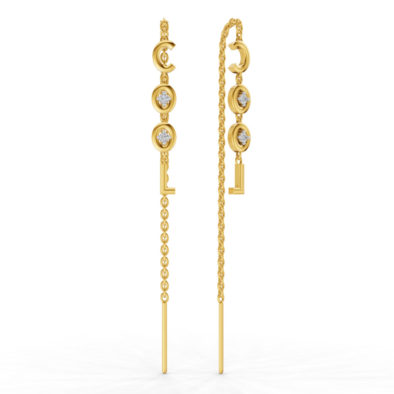 Lab Grown Diamond Earrings 0.07 Carat Round Shape 925 Sterling Silver Yellow Gold Plated COOL Threader Earrings