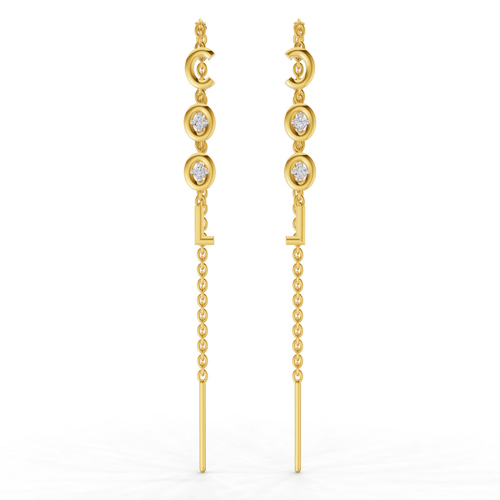 Lab Grown Diamond Earrings 0.07 Carat Round Shape 925 Sterling Silver Yellow Gold Plated COOL Threader Earrings
