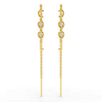 Lab Grown Diamond Earrings 0.07 Carat Round Shape 925 Sterling Silver Yellow Gold Plated COOL Threader Earrings