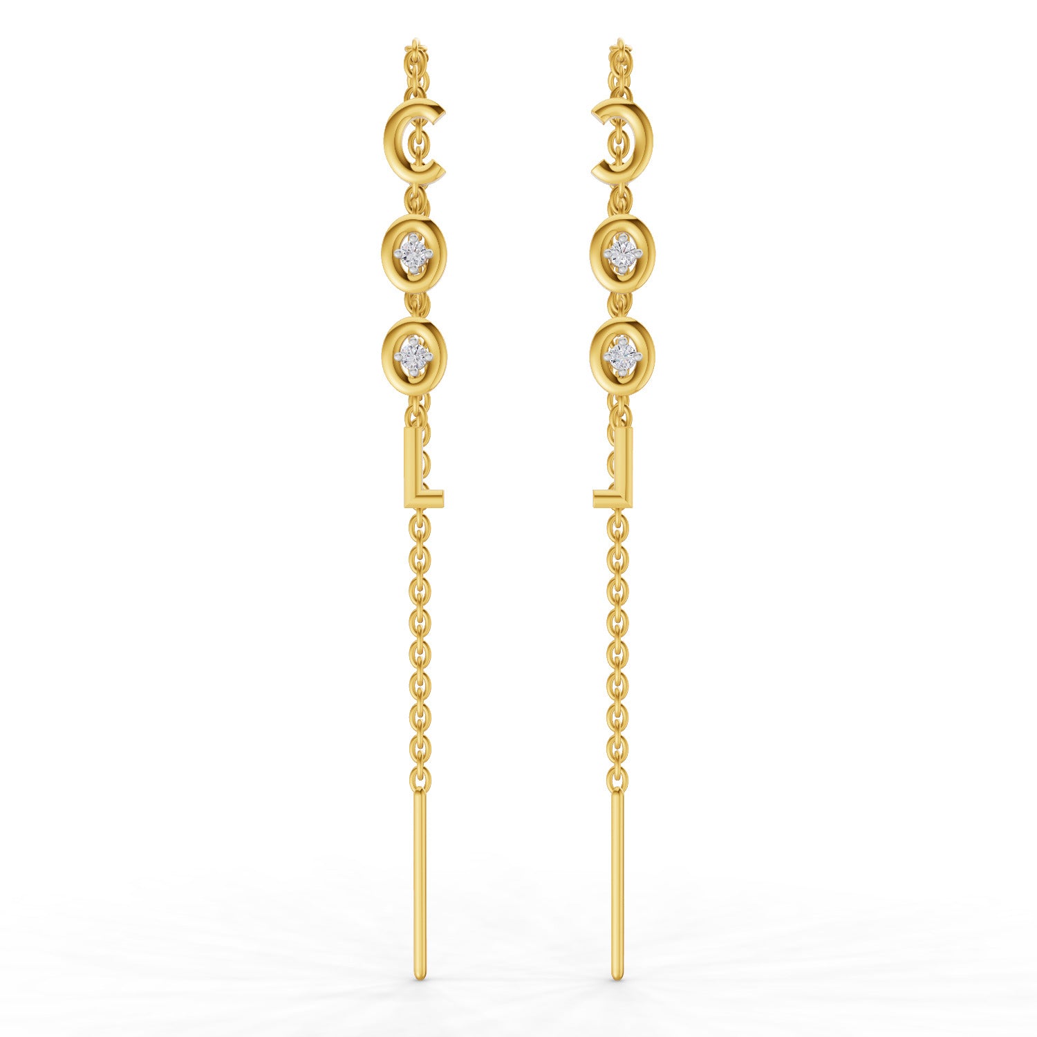 Lab Grown Diamond Earrings 0.07 Carat Round Shape 925 Sterling Silver Yellow Gold Plated COOL Threader Earrings