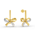 Lab Grown Diamond Earrings 0.19 Carat IGI Certified Round Shape F-G VS Quality| 925 Sterling Silver Gold Plated Diamond Bow Drop Earrings