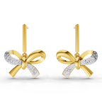 Lab Grown Diamond Earrings 0.19 Carat IGI Certified Round Shape F-G VS Quality| 925 Sterling Silver Gold Plated Diamond Bow Drop Earrings