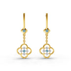 Lab Grown Diamond Earrings 0.17 Carat IGI Certified Round Shape 925 Sterling Silver Gold Plated Clover Dangle Stud Earrings