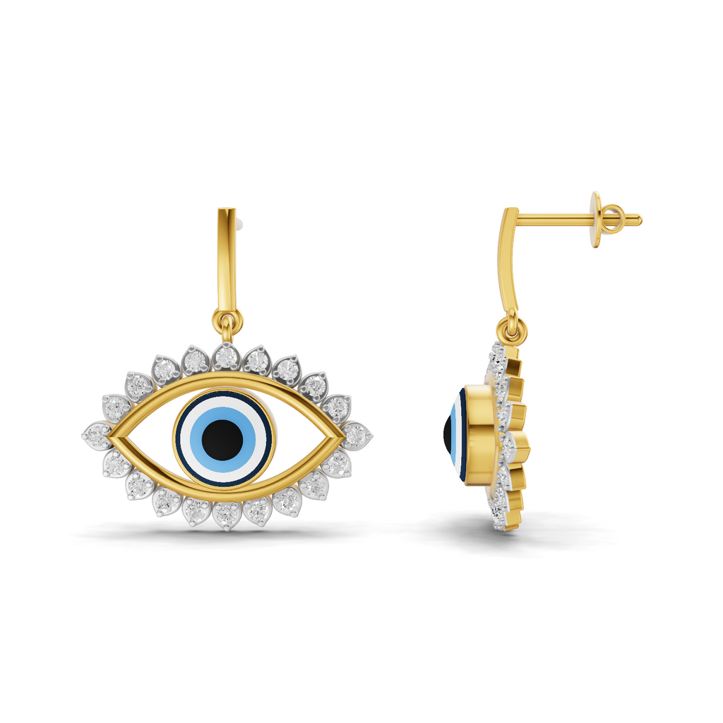 Lab Grown Diamond Earrings 0.72 Carat IGI Certified Round Shape F-G VS Quality| 925 Sterling Silver Gold Plated Diamond Evil Eye drop Earrings