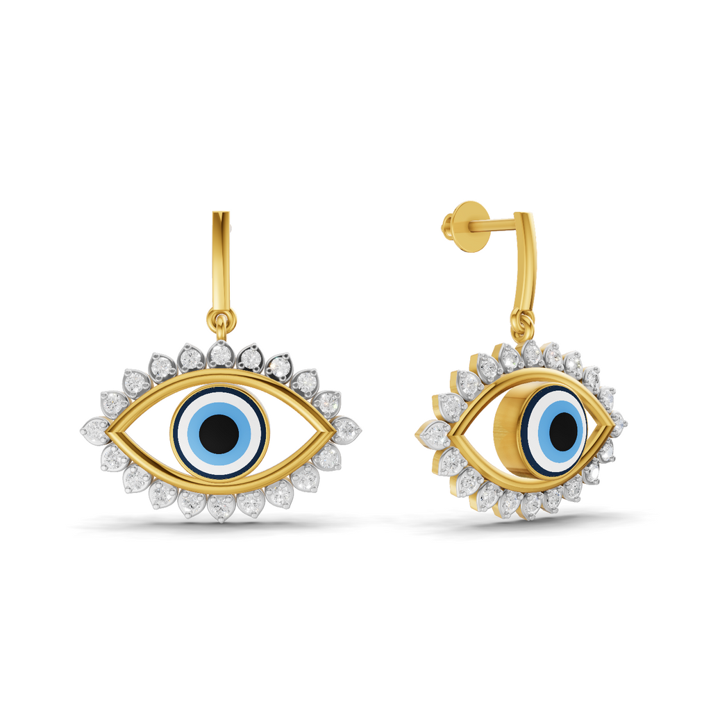 Lab Grown Diamond Earrings 0.72 Carat IGI Certified Round Shape F-G VS Quality| 925 Sterling Silver Gold Plated Diamond Evil Eye drop Earrings