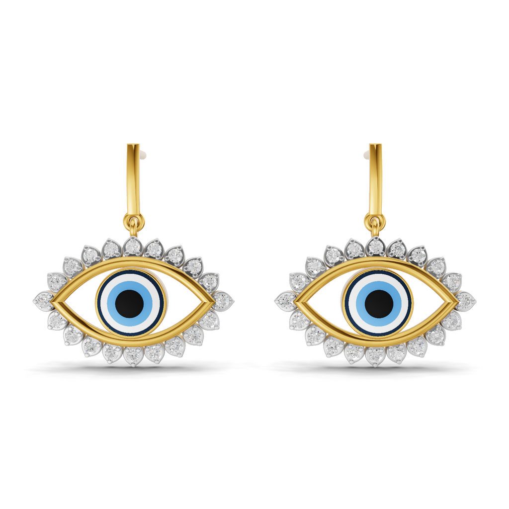 Lab Grown Diamond Earrings 0.72 Carat IGI Certified Round Shape F-G VS Quality| 925 Sterling Silver Gold Plated Diamond Evil Eye drop Earrings