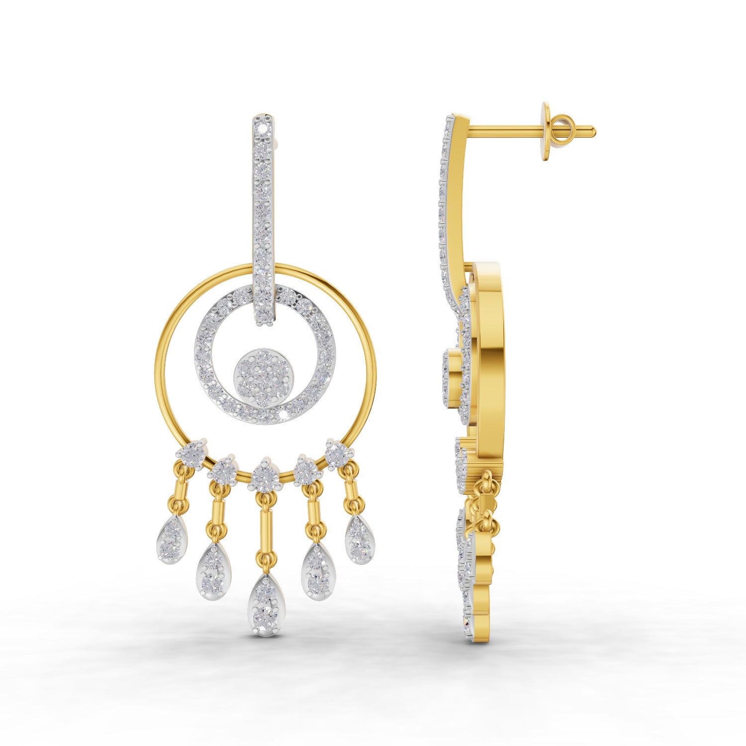 Lab Grown Diamond Earrings 1.4 Carat IGI Certified Round Shape F-G VS | 925 Sterling Silver Yellow Gold Plated Dream Catcher Earrings
