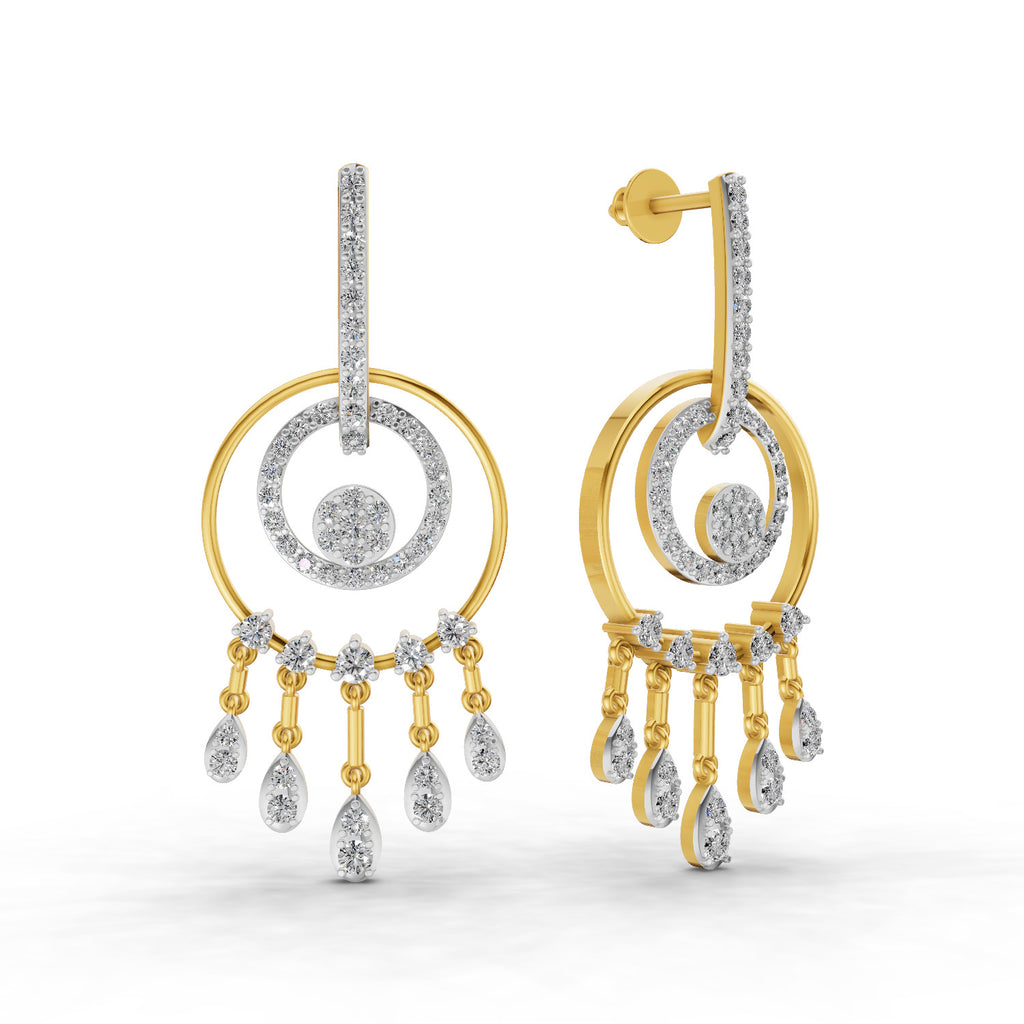 Lab Grown Diamond Earrings 1.4 Carat IGI Certified Round Shape F-G VS | 925 Sterling Silver Yellow Gold Plated Dream Catcher Earrings