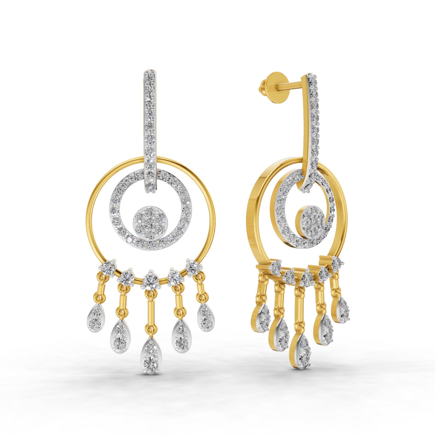 Lab Grown Diamond Earrings 1.4 Carat IGI Certified Round Shape F-G VS | 925 Sterling Silver Yellow Gold Plated Dream Catcher Earrings