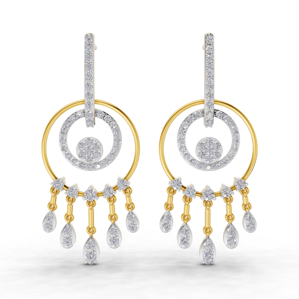 Lab Grown Diamond Earrings 1.4 Carat IGI Certified Round Shape F-G VS | 925 Sterling Silver Yellow Gold Plated Dream Catcher Earrings