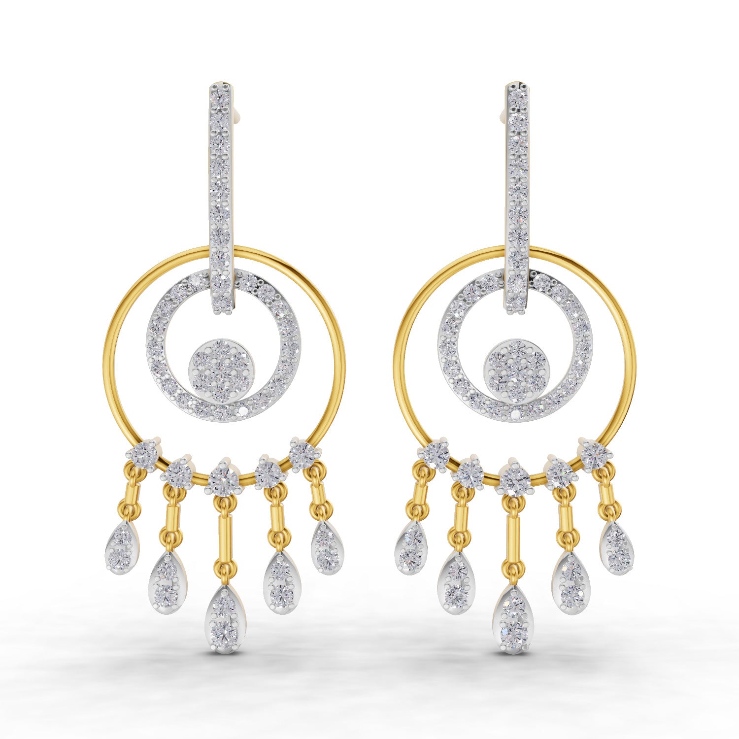 Lab Grown Diamond Earrings 1.4 Carat IGI Certified Round Shape F-G VS | 925 Sterling Silver Yellow Gold Plated Dream Catcher Earrings