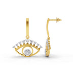 Lab Grown Diamond Earrings 0.74 Carat IGI Certified Round Shape F-G VS | 925 Sterling Silver Gold Plated Evil Eye Earrings
