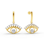 Lab Grown Diamond Earrings 0.74 Carat IGI Certified Round Shape F-G VS | 925 Sterling Silver Gold Plated Evil Eye Earrings