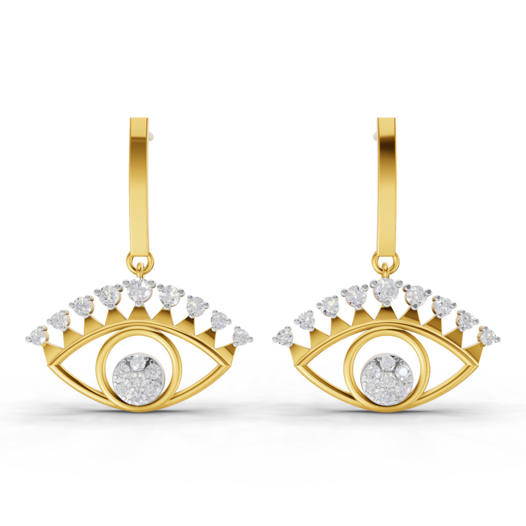 Lab Grown Diamond Earrings 0.74 Carat IGI Certified Round Shape F-G VS | 925 Sterling Silver Gold Plated Evil Eye Earrings