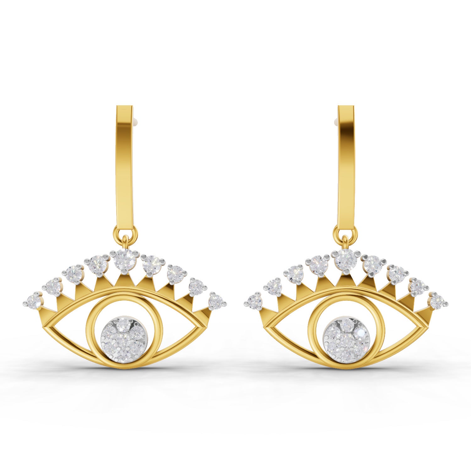 Lab Grown Diamond Earrings 0.74 Carat IGI Certified Round Shape F-G VS | 925 Sterling Silver Gold Plated Evil Eye Earrings