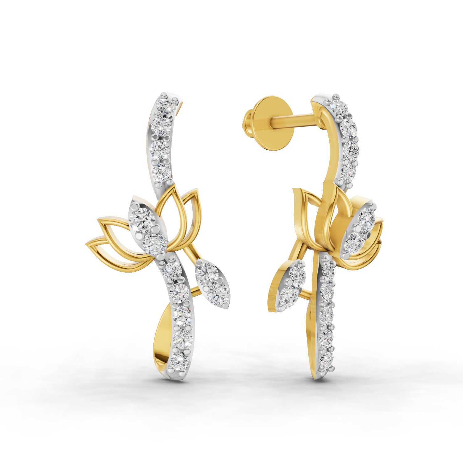 Lab Grown Diamond Earrings 0.37 Carat IGI Certified Round Shape F-G VS | 925 Sterling Silver Gold Plated Lotus Earrings