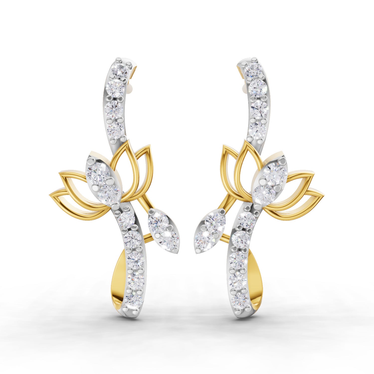 Lab Grown Diamond Earrings 0.37 Carat IGI Certified Round Shape F-G VS | 925 Sterling Silver Gold Plated Lotus Earrings