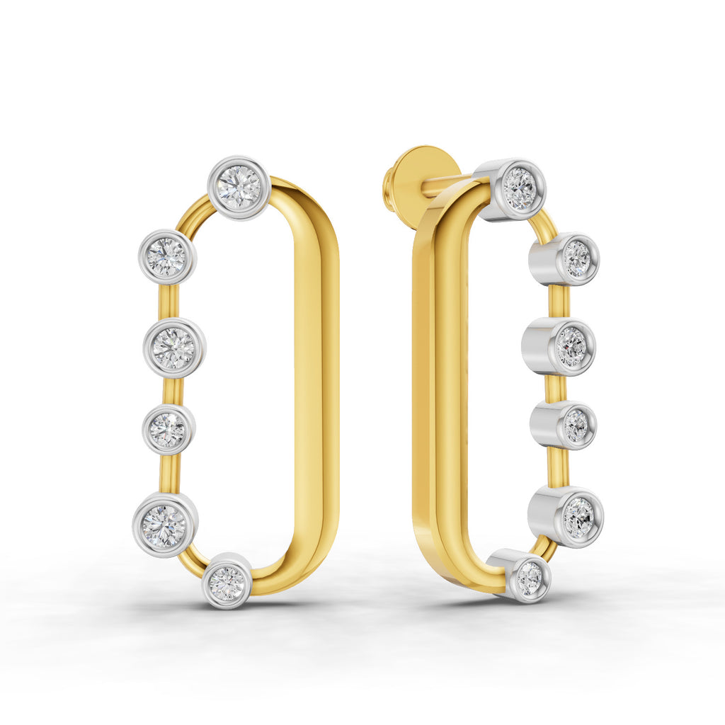 Lab Grown Diamond Earrings 0.35 Carat IGI Certified Round Shape 925 Sterling Silver Gold Plated Oval Shape Stud Earrings