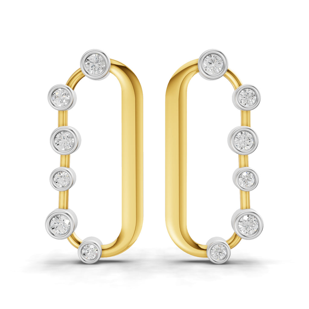 Lab Grown Diamond Earrings 0.35 Carat IGI Certified Round Shape 925 Sterling Silver Gold Plated Oval Shape Stud Earrings