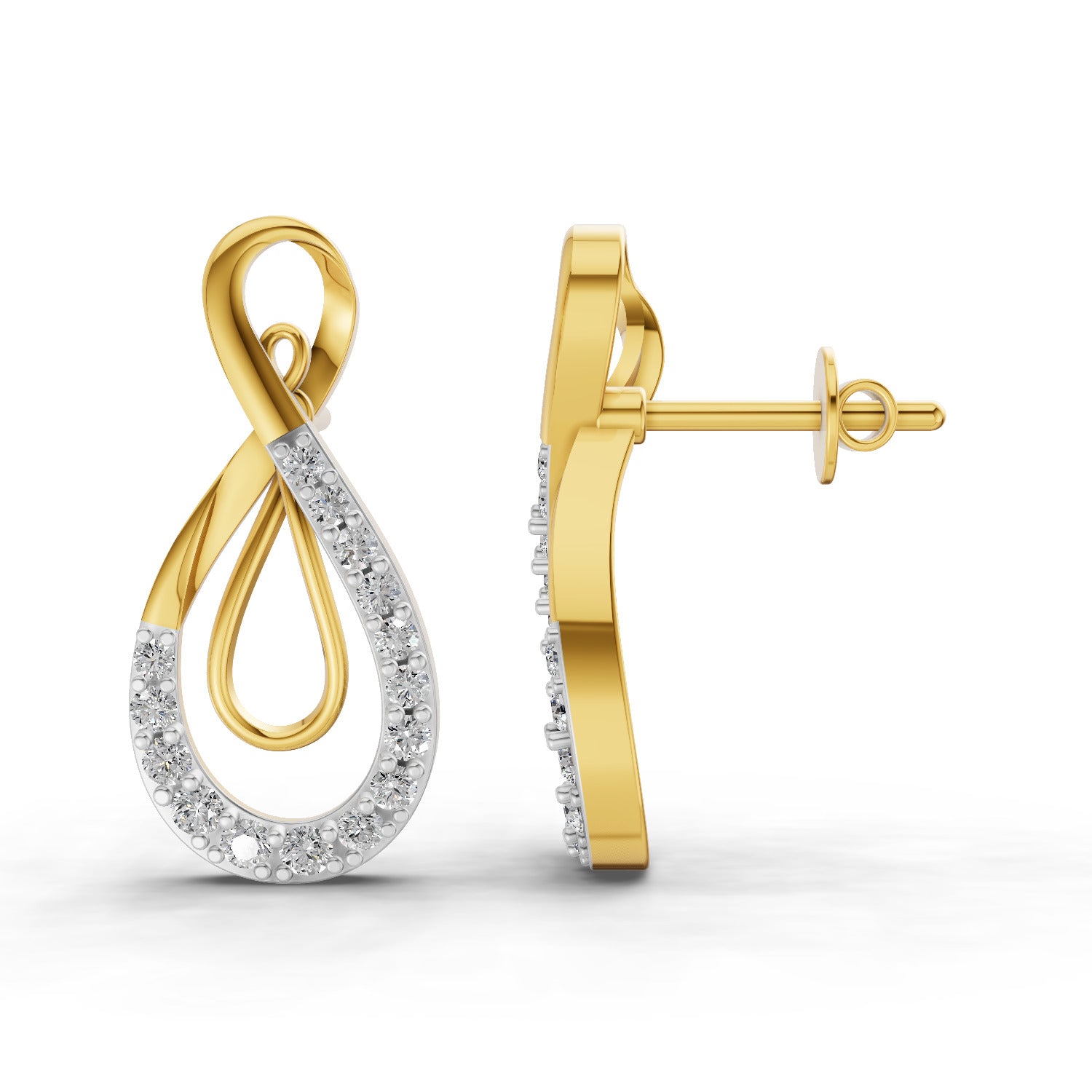 Lab Grown Diamond Earrings 0.43 Carat IGI Certified Round Shape F-G VS | 925 Sterling Silver Yellow Gold Plated Infinity Earrings