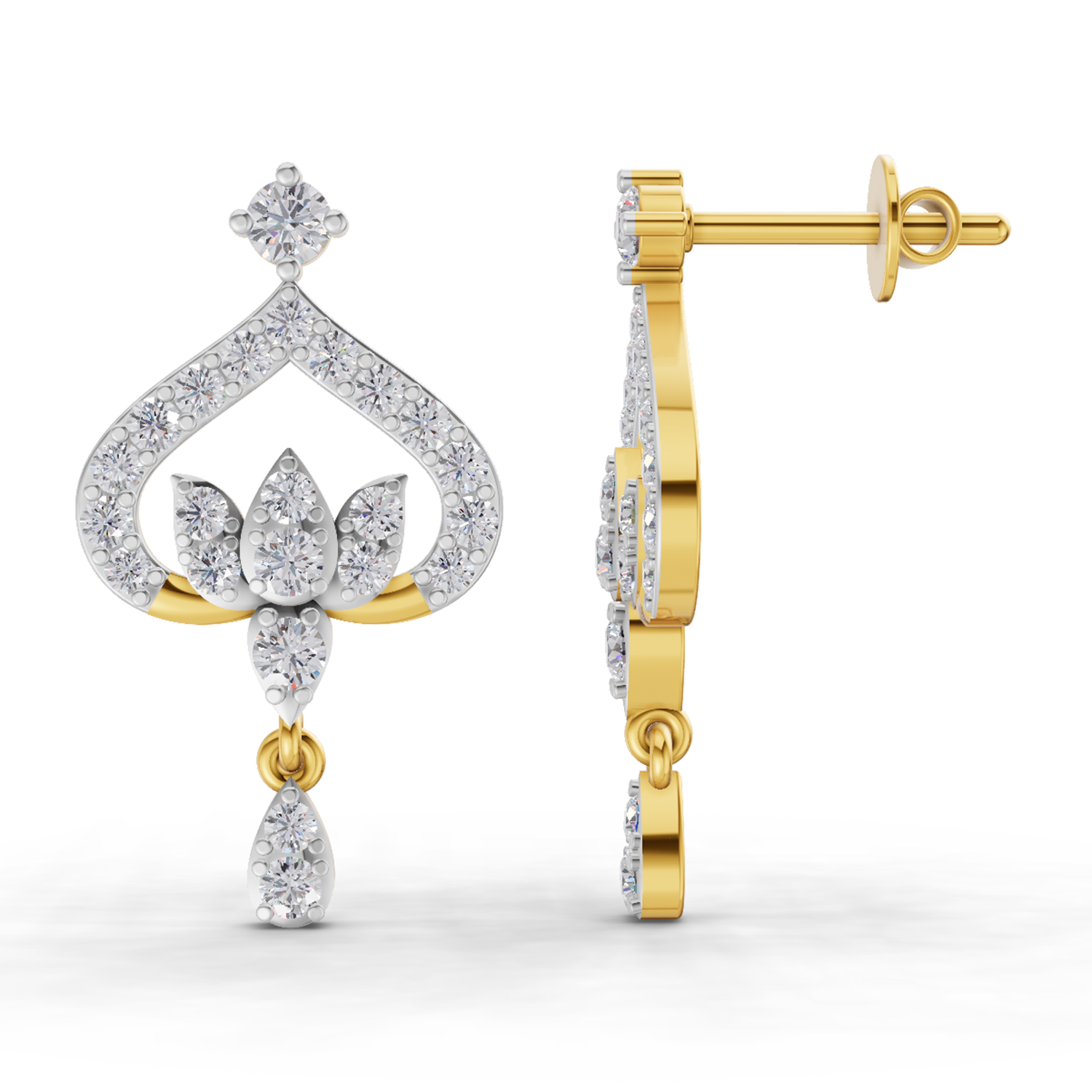 Lab Grown Diamond Earrings 0.76 Carat IGI Certified Round Shape F-G VS Quality| 925 Sterling Silver Gold Plated Diamond Lotus Bloom Earrings